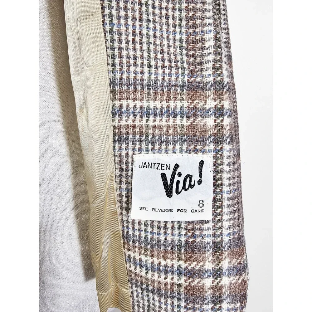 Jantzen Via Size 8 Vintage Plaid Wool/Wool Blend 70s Academia Blazer